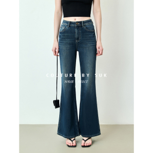 女蓝色显瘦修身 高腰微喇叭百搭牛仔裤 长裤 春季 SUK 新款 复古回响