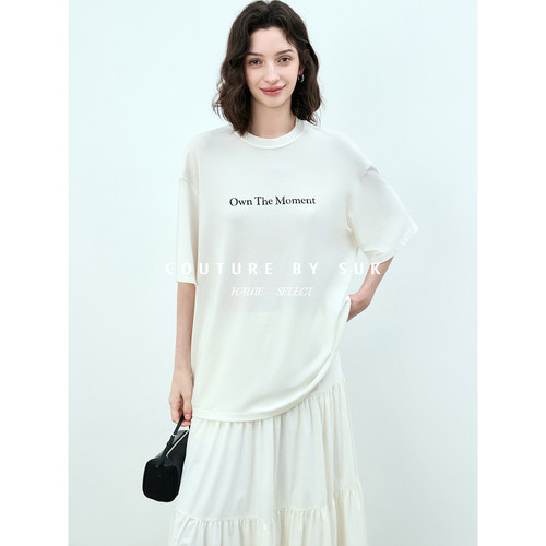 五分袖宽松廓形亲肤短袖字母T恤