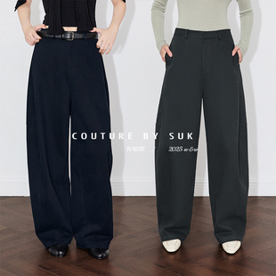新款 SUK 女设计感小众秋季 气质高腰显瘦百搭黑色弯刀裤 秋月弯刀