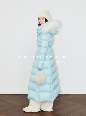 SUK 塞拉河畔! 90白鹅绒优雅连帽绗缝收腰保暖修身羽绒服新款女