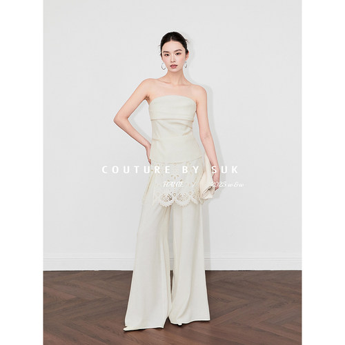 抹胸上衣高腰显瘦阔腿裤两件套