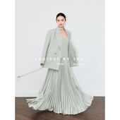 套装 SUK V领吊带百褶群连衣裙时尚 气质通勤廓形西装 女 春日赞歌