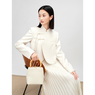 新中式 SUK 秋季 女高级感 南山秋色 复古盘扣白色两件套半身裙套装