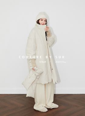 SUK 时髦新主张！冬季设计感长款过膝小众羽绒围巾款白鹅羽绒服女