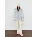 SUK 冬日氛围感狐狸毛大毛领拼接羽绒服90白鹅绒 北海道初雪