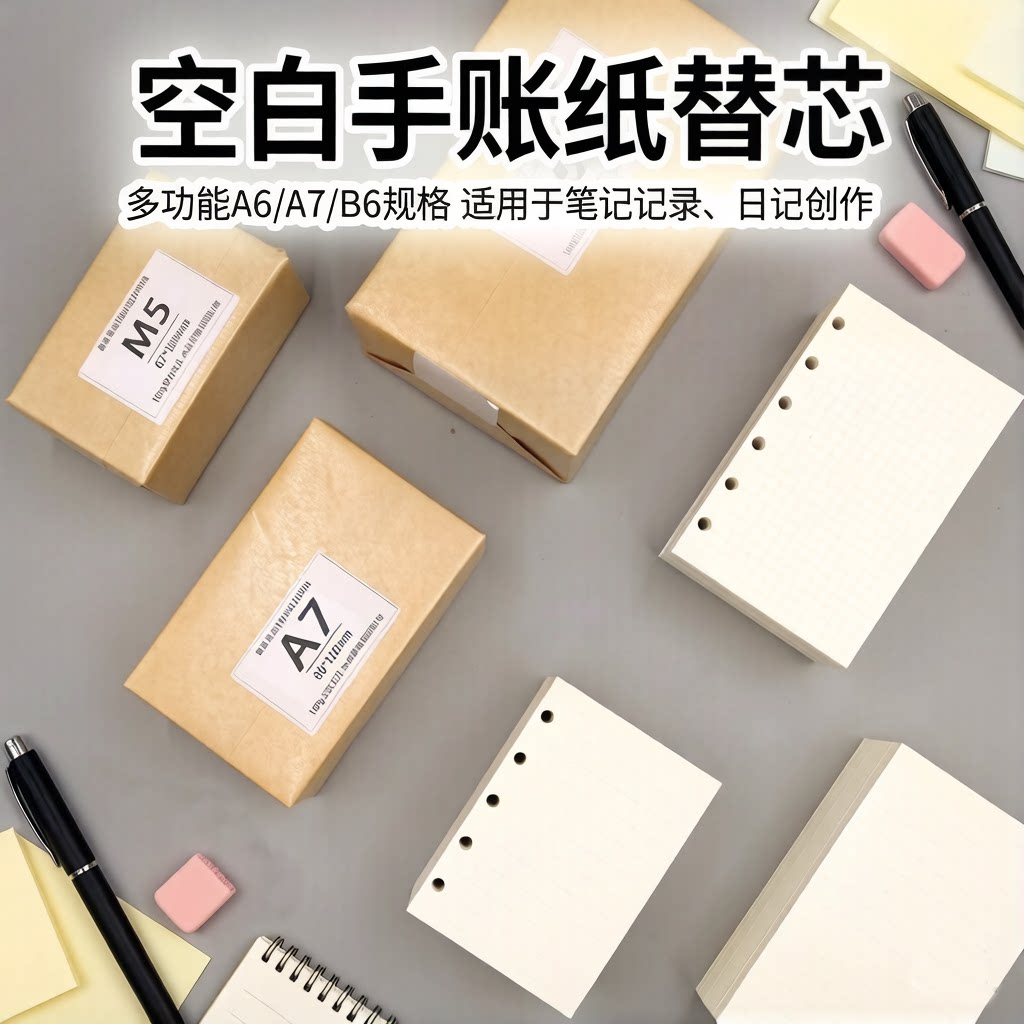 纸砖100g打孔M5/A6/A7/B6/A5空白内页活页纸5孔6孔手账内页替芯