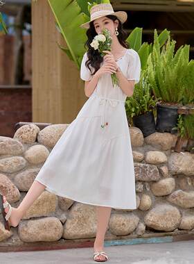 连字衣瘦裙女夏季款女新装显甜LH6028美风收腰中长款裙子
