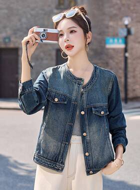 2025秋瘦季新休款闲复古蓝色牛仔外套宽松显B短款YB8602-0夹克上