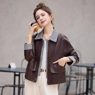 202夹5秋皮季新款女装假两件WA2529-0时尚闲百休搭PU皮克衣外套女