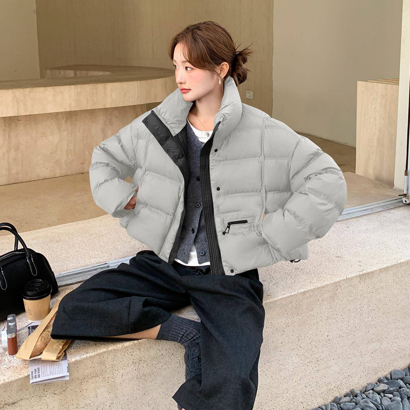 紫D122-275色0立领羽服绒服女短款22季5冬韩版设计感保暖面包90白