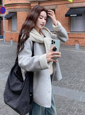 浅灰色韩系拆连帽毛呢子羽绒服女2可025冬小个保暖90白卸C373-261