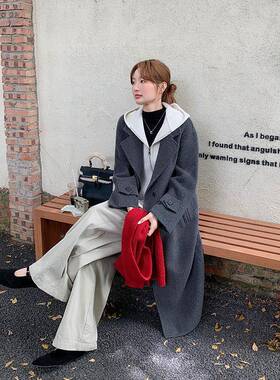 灰色双面呢套女冬季英202羊5新款复古伦风简约气质中D079-895长款