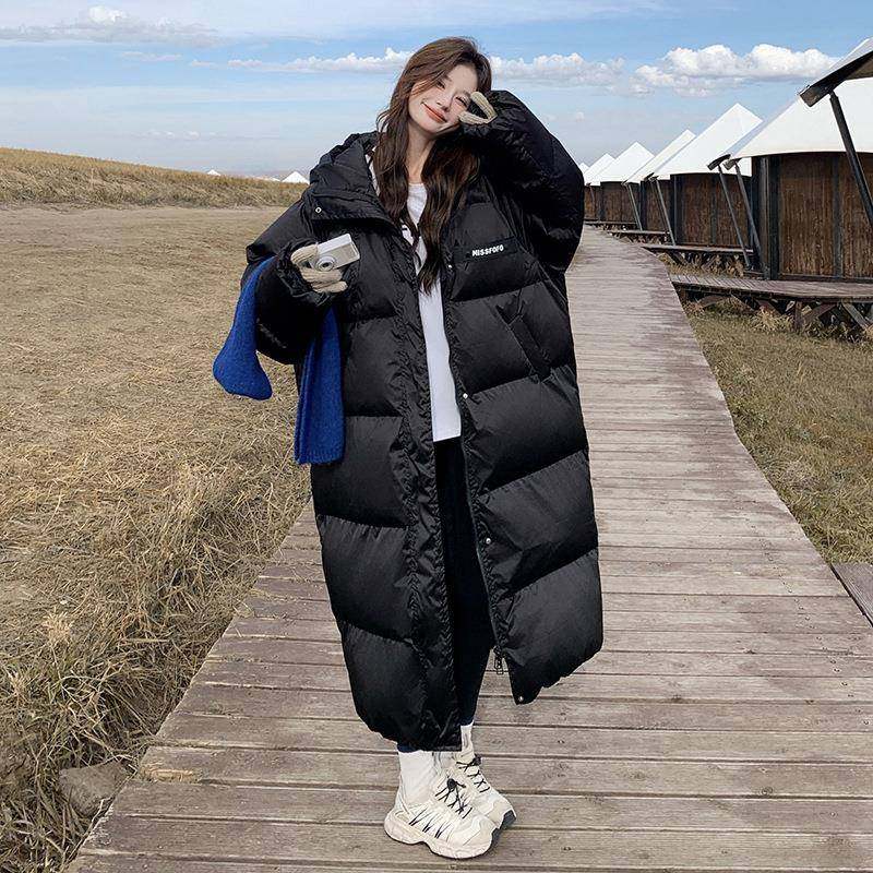 黑色羽中长款季绒服女连冬20帽2b181-8025新款今年流行白鸭绒过膝