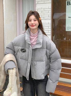 灰色短款羽绒服女冬季外20拼25新款B152-989接设计感小个子领立面