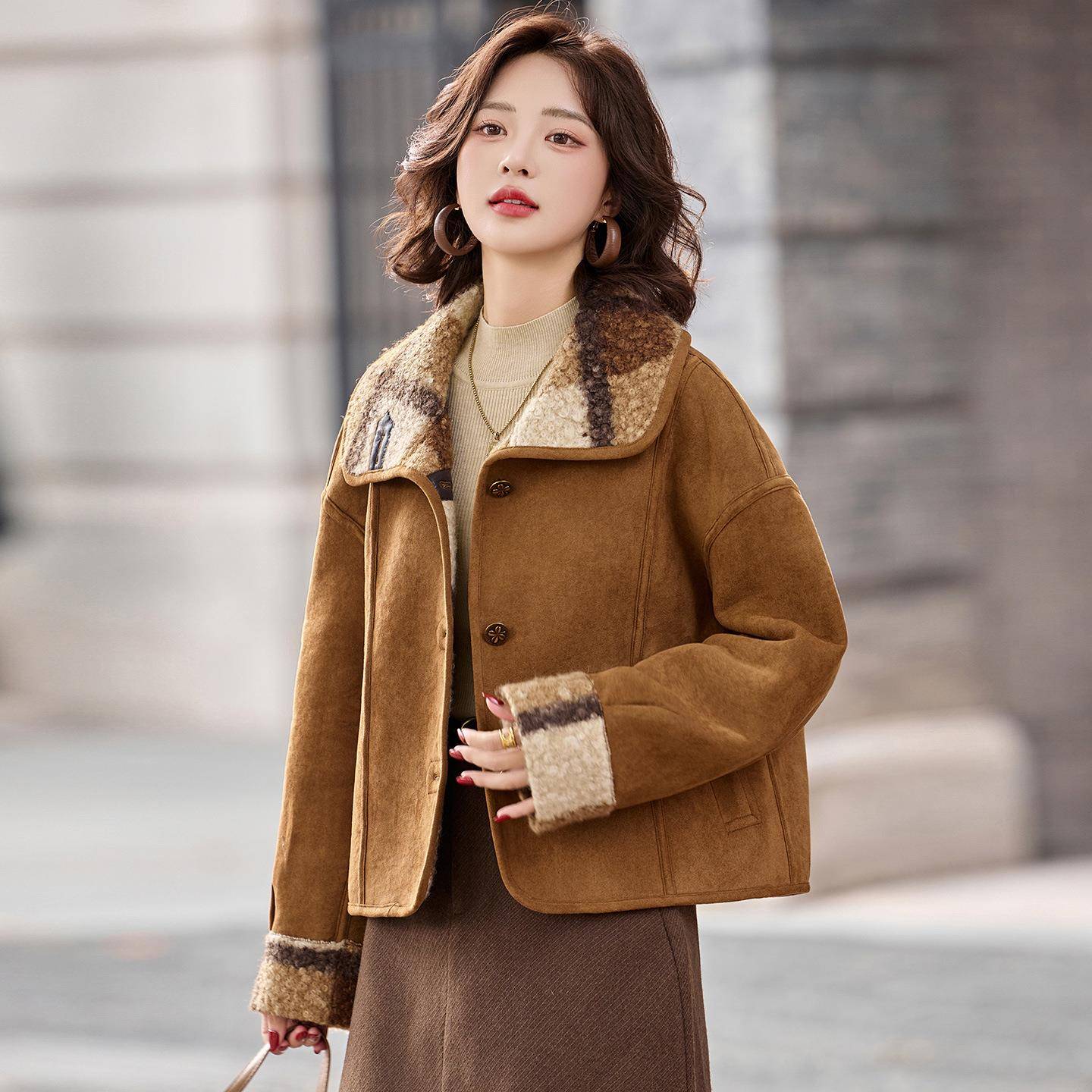 皮毛体羊羔毛外套女2新0一25款冬季松加厚小个宽子保暖上衣YYB895