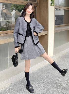 灰色韩系名媛百气小香风b212A-89套女20装质25秋小个子短外套褶短