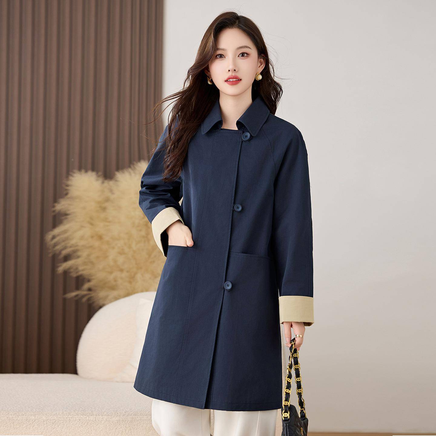 风款衣女中长0ZI8881Y25秋季新款时系尚流行韩宽松休闲减龄2大衣