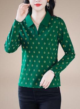 61-16612l024秋季新款女士长袖T恤春秋女装打底单件翻o领上衣po衫