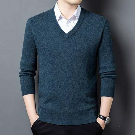 2爸520165-Y025冬季新款中年厚男士V领款毛休衣时尚百搭闲爸装羊