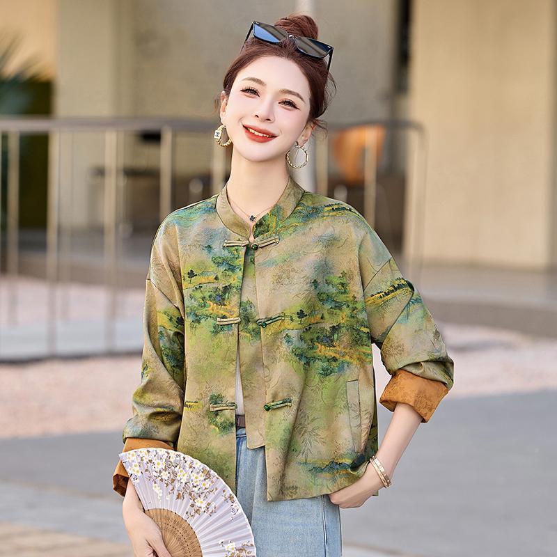 新中式国外套女205春新秋季款高级感气质显瘦短款印2花唐装ZBU250