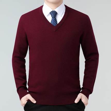 224冬季新款男士全绒毛衫商务休闲羊中男士V字0领1915-KK加厚年保