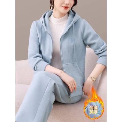 品牌秋季中老冬5089年加绒气运动休闲套女洋减装龄卫衣时尚加绒两