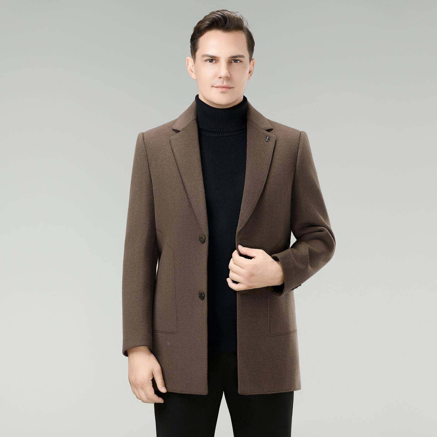 2脱025冬季男士毛羊A8109-C大衣中长款卸羽绒内胆中青年商务呢西