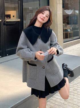 灰色娃娃呢子大衣女2025新秋高冬小b271-910个领子款级感超好看毛