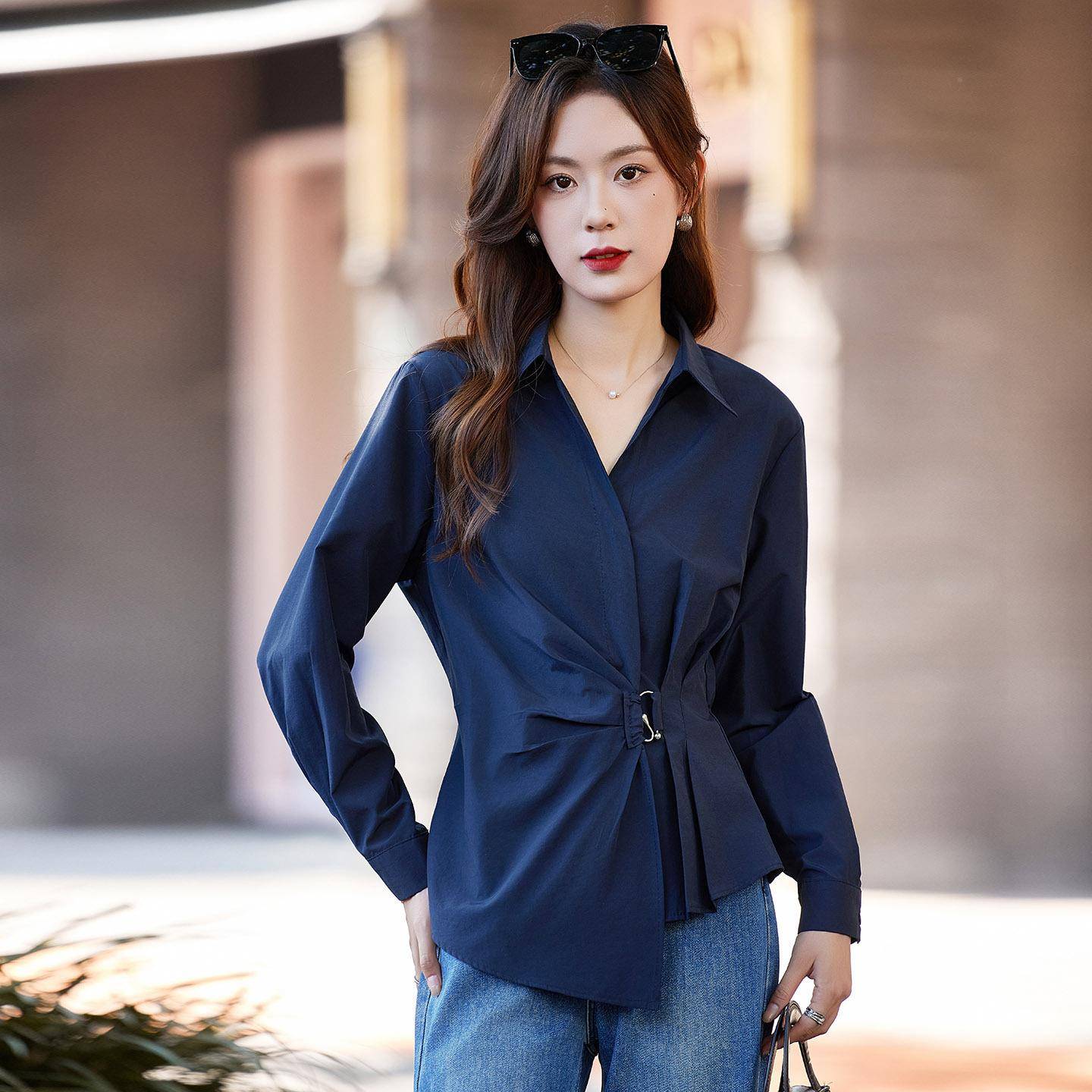 不规V2领衬衫秋季02龄5新款则时尚收腰显瘦通ZLIANG25勤穿搭洋气