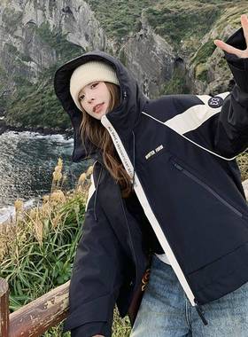 D115-C280黑色连帽羽绒女2白25年冬季新款服时尚韩系甜酷炸街保暖