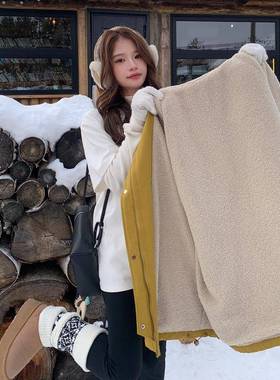 黄色韩设计感翻领派克服20C259-99925冬加季新版款保暖厚女小个子