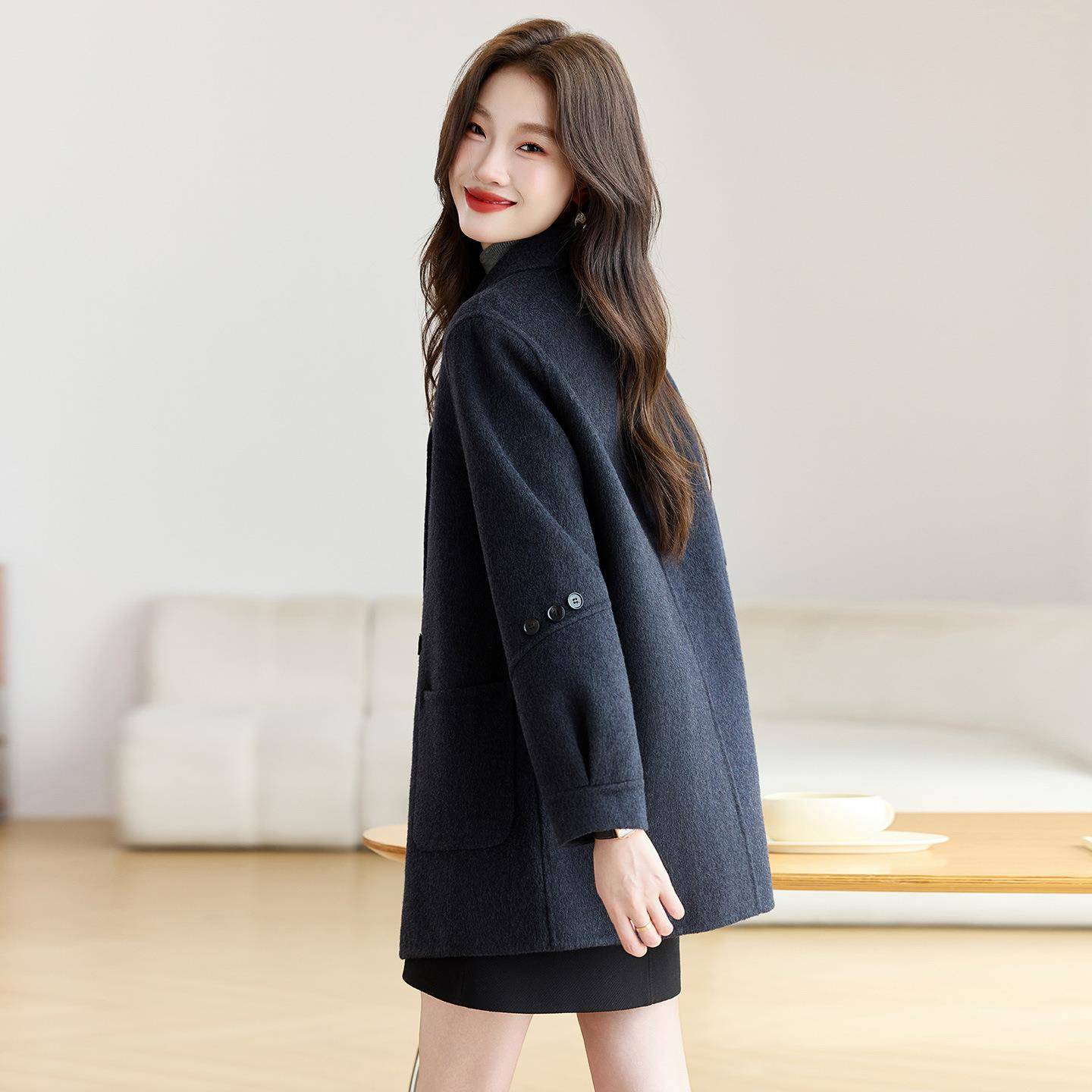 双面套羊毛外ZYING303女秋面冬2025年款女生时尚休新闲双呢子西装