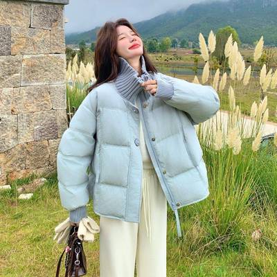 立领针织拼接羽绒服女HS3350-12025季冬鸭新款宽松小众H设计白绒