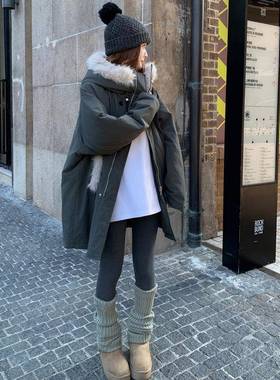 深0灰色设计感大毛领连棉加厚派克服女冬季2帽2c208-M255新款韩系