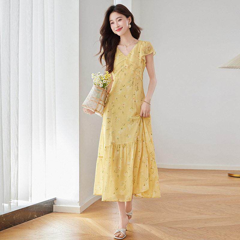 季新款夏女装气质修尾身仙裙女碎花显瘦领ME5664-0鱼连衣裙