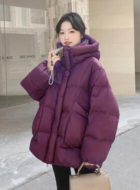 紫色绒小子羽服外套女冬b001-M16季2025新款韩版宽松加厚绒个白鸭