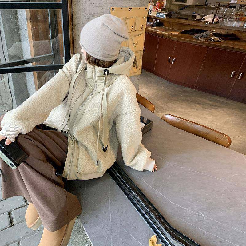 is网红爆n款超好看甜妹连帽羊羔毛女短外套冬新C098-862款个子加