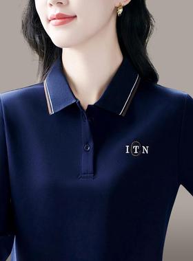 天丝罗马妈长袖polo衫T秋恤女春2025刺新款绣妈装中年人减龄82041