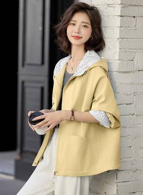 计设感蓝色蕾丝拼接连ZYI1962W0帽外套韩女225秋季系气质休闲短款