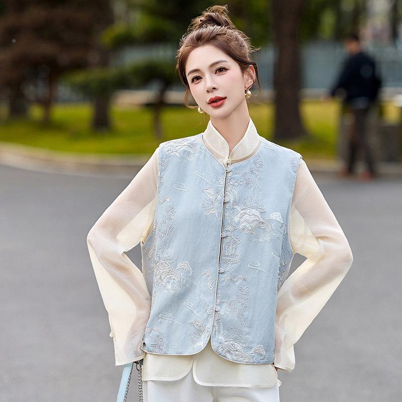 计5感新中式国风刺绣双面穿马ZCAI8121甲女22春秋新款坎0肩马夹设