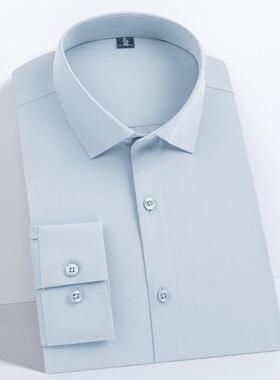 男春季品牌领装款男式长袖衬衫衬免C303-J烫纯色时尚翻男衣高档上