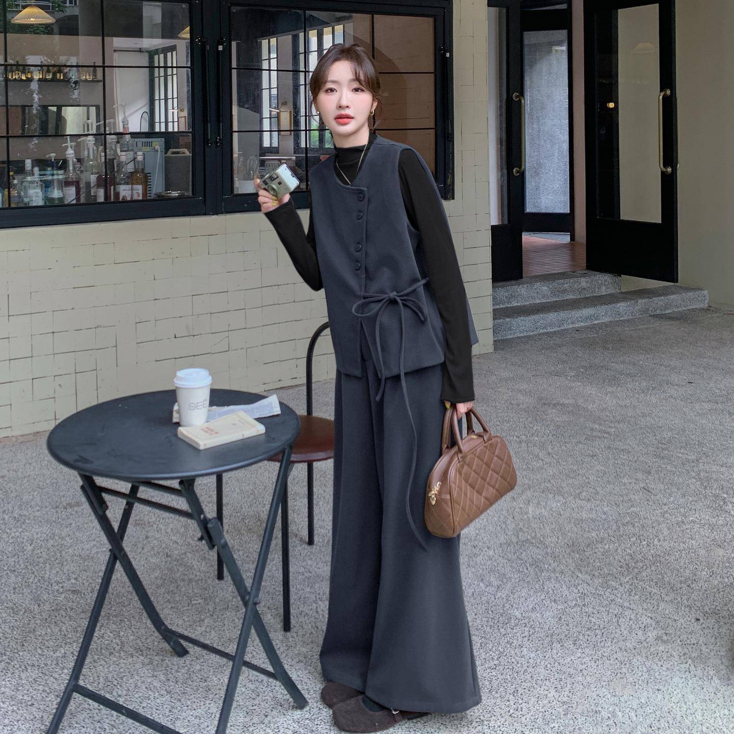 大方得体穿搭三件韩系chic穿套搭新b297-950款打灰色马阔甲腿裤底