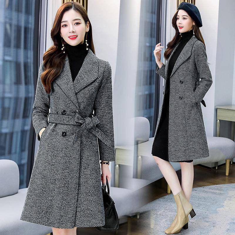 呢大衣春季新韩品版修翻领系LT9727-1带长款女式毛呢外套 LT9身27