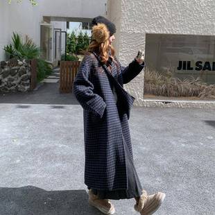 学院风复古格D082 气质减双龄超0好看 G605子排扣毛呢大衣女22新款