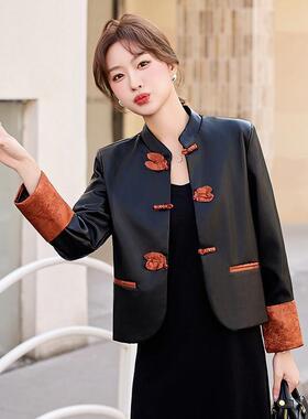 0黑色新中p式国风ZYIA1917盘扣夹皮衣外套女短款225春秋新款立领