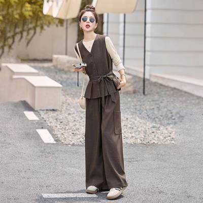 洋气套装女220259231025季新款气减龄马甲针织阔衫腿裤三件洋套AH