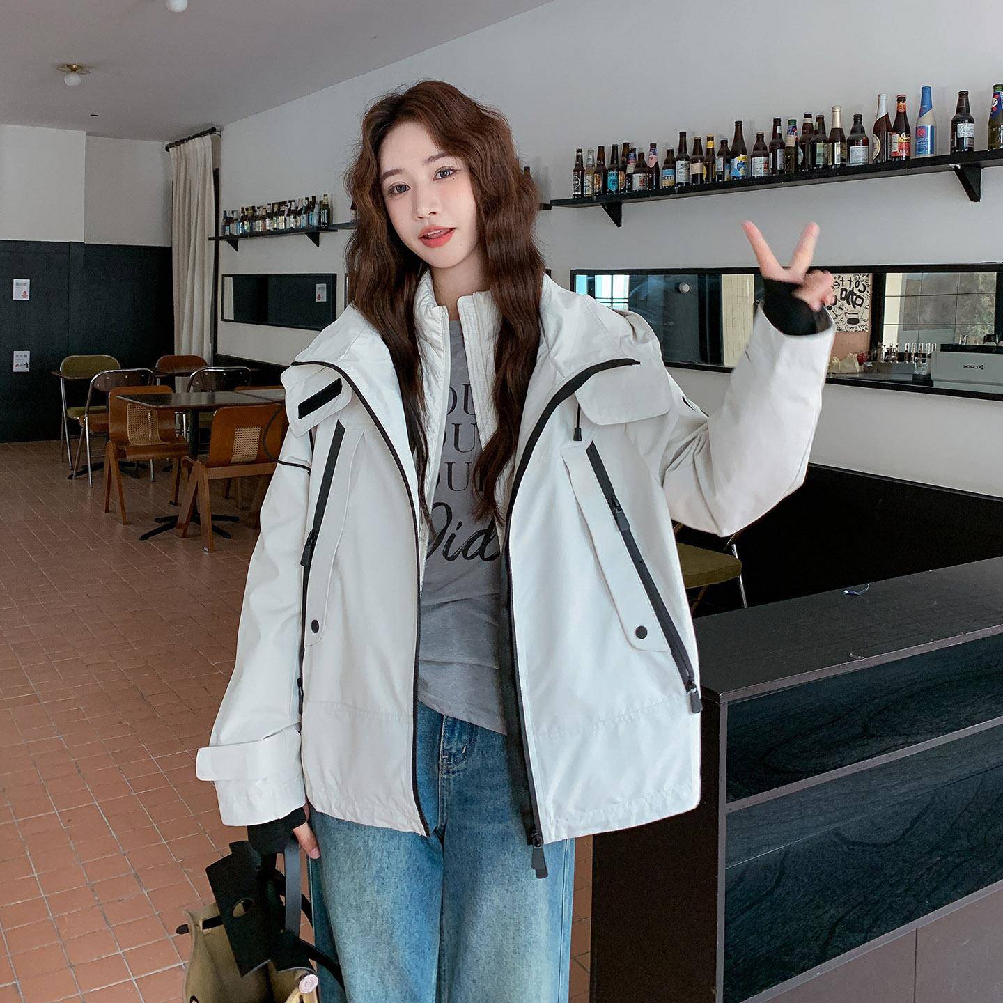 韩系工装风连冲c238-100锋衣羽绒服女帽2025冬新款设计感短款宽松