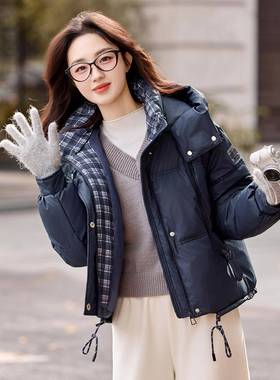女保式棉衣2025冬季子新款小个时尚舒适格子拼接暖暖保外套HMHM85