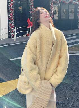 奶黄色款仿皮毛一体羊羔套女冬20b113-51325新好看的加绒外加毛厚