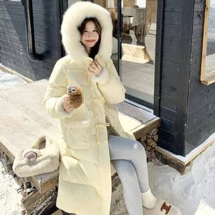 连帽大服毛领长款式羽绒女款022B236-225鸭新款收腰修身加厚白绒